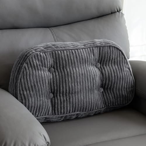 HIGOGOGO Lumbar Support Pillow for Recliner Chair/Accent Chair/Couch/Office Chair, Tufted Corduroy Back Support Cushion for Elderly, Recliner Cushions for Back Rest, Pain Relief, Reading, Dark Grey - color: Dark Grey