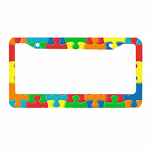 Decorative License Plate Frame Colorful Puzzle Piece Car Tag Frame Aluminum Auto License Plate Holder for Men Women - color: Multi-0012