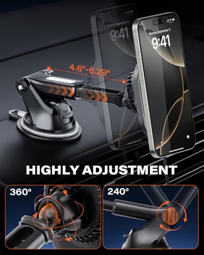A2C for MagSafe Car Mount Charger, QI2 15W Wireless Car Charger with Dual Cooling Tech, Magnetic Car Charger for iPhone 17 16 15 14 13 12, Dash+Windshield+Vent Mount, PD 30W Adaptor Included