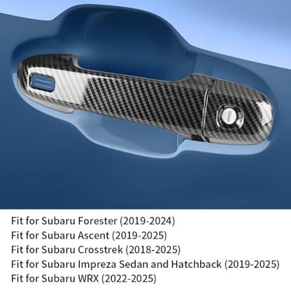 Car Chrome Carbon Fiber Style Door Handle Cover Trim Panel for Subaru Crosstrek 2018-2025，Impreza 2019-2025，Forester 2019-2024，WRX 2022-2025 ，Ascent 2019-2025 Auto Exterior Accessories Kit