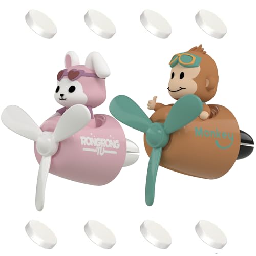 2Pcs Pilot Car Air Fresheners, Cute Rabbit Car Vent Clip Air Freshener with 8 Fragrant Tablets Automotive Air Outlet Fan Diffuser, Automotive Interiors Vent Decoration (Monkey+Rabbit) - color: Monkey+Rabbit