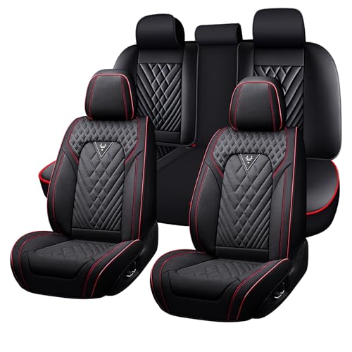 for Chrysler Voyager 2000-2025 Car Seat Covers, Premium Car Seat Cushion,Waterproof Seat Protectors, Luxury Automotive Interior Accessories (5-Seat Set, Black&Red Line) - color: Black&Red Line, size: 5-Seats Set