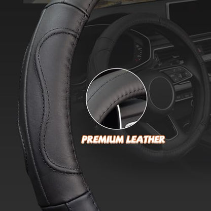KAFEEK Steering Wheel Cover, Universal 15 inch, Microfiber Leather, Anti-Slip,Odorless, Black Lines - color: black4