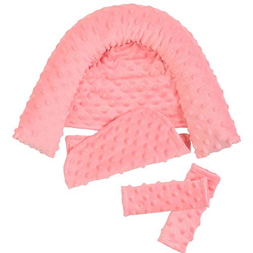 Baby Infant Head and Neck Support Pillow with Seat Belt for Car Seat -Extra Soft 3-in-1 Toddler Car Seat Insert Pad for Car Seats Water Pink - color: Water Pink