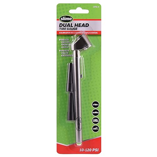 Slime 2016-A Tire Gauge, Dual Head, Pencil, 10-120 psi, includues Valve Extensions - size: Standard, style: Pencil