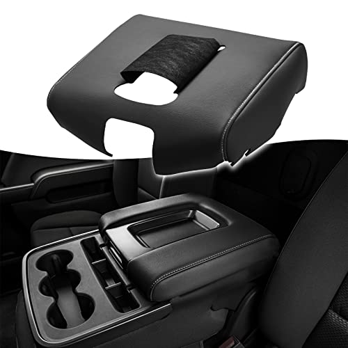 KBH Auto Center Console Armrest Cover Replacement for Chevrolet Silverado & GMC Sierra 1500 2500 3500 2014-2018, Vinyl Leather Middle Console Lid Upholstery, Split Bench Jump Seat (Black-Gray Stitch) - color: Black-Gray Stitch, size: Jump Seat Console, Si