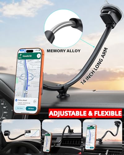 1Zero for Magsafe Car Phone Mount 14-Inch Gooseneck Long Arm Extension, Universal Windshield Dashboard Industrial-Strength Suction Cup Car Phone Holder with Strong Magnets (2026 Upgraded for Magsafe) - color: 2026 Upgraded for Magsafe