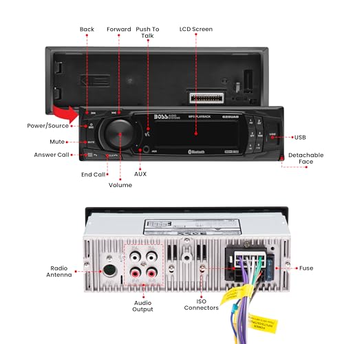 BOSS Audio Systems 625UAB Single DIN Car Stereo with Bluetooth - No CD DVD Player, AM/FM Radio Receiver, Aux Input, USB - style: 625UAB Detachable Face