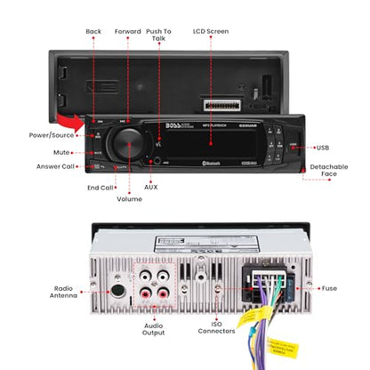 BOSS Audio Systems 625UAB Single DIN Car Stereo with Bluetooth - No CD DVD Player, AM/FM Radio Receiver, Aux Input, USB - style: 625UAB Detachable Face