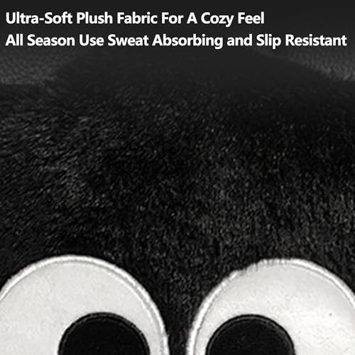 Car Headrest Pillow & Steering Wheel Cover Set with Cute Big-Eyed Furball Travel Neck Support Pillow Fur Car Interior Accessory (Black 3Pcs Set) - color: Black 3pcs Set
