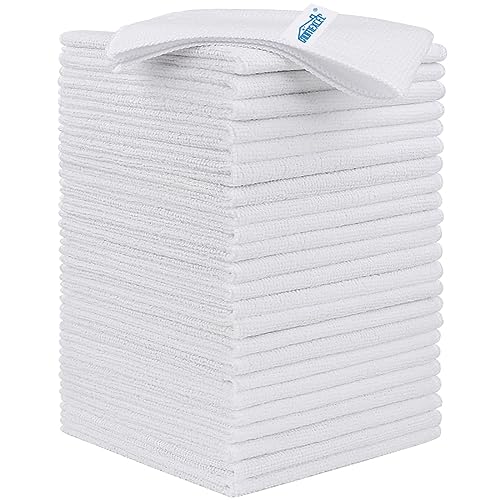 HOMEXCEL White Microfiber Cleaning Cloth, 24 Pack Cleaning Towels for Kitchen, Lint Free, Scratch-Free, Highly Absorbent, and Reusable Cleaning Rags for House, Window and Glass, Cars, 11.5 X11.5 inch - color: White