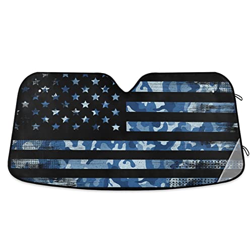 Usa American Flag Navy Camouflage Car Windshield Sun Shade Blocks UV Rays Sun Visor Protector Foldable Sun Reflector to Keep Your Vehicle Cool - color: Flag