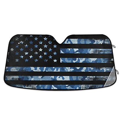 Usa American Flag Navy Camouflage Car Windshield Sun Shade Blocks UV Rays Sun Visor Protector Foldable Sun Reflector to Keep Your Vehicle Cool - color: Flag