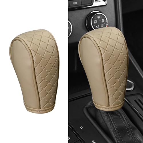 Leather Gear Shift Cover,Durable Shift Knob Cover for Shift Lever Protection,Soft Breathable Universal Automotive Shift Knob Decoration Accessories, Fit Car, SUV, Truck (Beige) - color: Beige