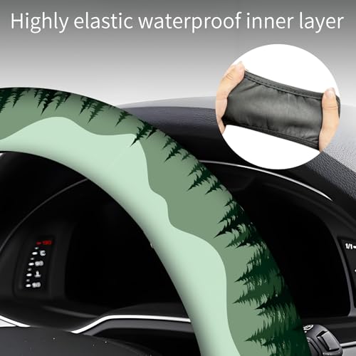 Steering Wheel Covers for Car, Truck, and SUV, Cute Non-Slip Breathable Elastic Steering Wheel, Car Accessories, Universal 15 Inch Leather Cover for Men Women Mountain Landscape - color: Mountain Landscape