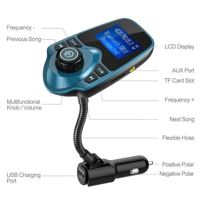 Nulaxy Bluetooth Car FM Transmitter Audio Adapter Receiver Wireless Handsfree Voltmeter Car Kit TF Card AUX 1.44 Display – KM18 Peacock Blue - color: Blue