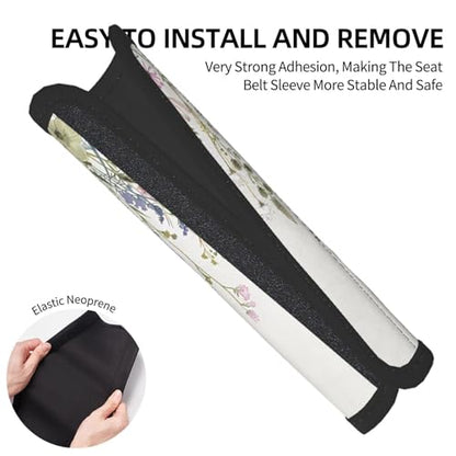 Seat Belt Cover Pad Wildflowers Leaves Soft Safety Car Automotive Seat Belt Pads Cushion Shoulder Strap Covers for Cars or Bags, 2 Pcs - color: Wildflowers Leaves