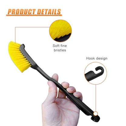 Car Wheel Cleaning Brush, 12'' Hard Bristle Auto Tire Gap Scrub Brush with Long Handle, Multifunctional Vehicle Interior Crevice Detailing Tool for Home and Hard to Reach Areas(1PC) - size: 1PC