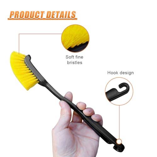Car Wheel Cleaning Brush, 12'' Hard Bristle Auto Tire Gap Scrub Brush with Long Handle, Multifunctional Vehicle Interior Crevice Detailing Tool for Home and Hard to Reach Areas(2PCS) - size: 2PCS