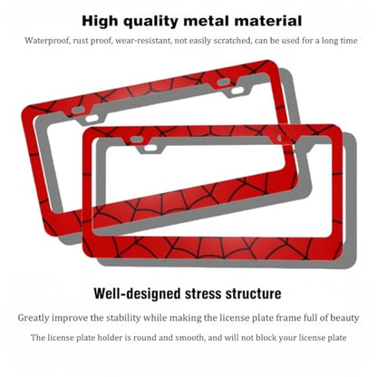 2pcs License Plate Frame Red Spider Web Pattern Aluminum Alloy License Plate Covers Comes with Screw caps Cover Set - color: Red Spider Web