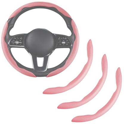 Nappa Leather Car Steering Wheel Cover for Men Women, Ultra-Thin Non-Slip Breathable Microfibre, Universal for 14.5"-15" Steering Wheel - Pink - color: Pink