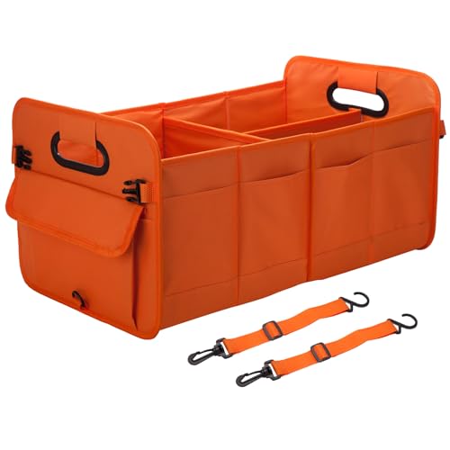 titiyiof Trunk Organizer For Suv & Sedan,Car Organizers and Storage, Waterproof Collapsible & Adjustable Straps,70L Sturdy Car Organization for Car Accessories, Tools,Sundries,2-3Compartment（Orange - color: Orange, size: Large (70L)