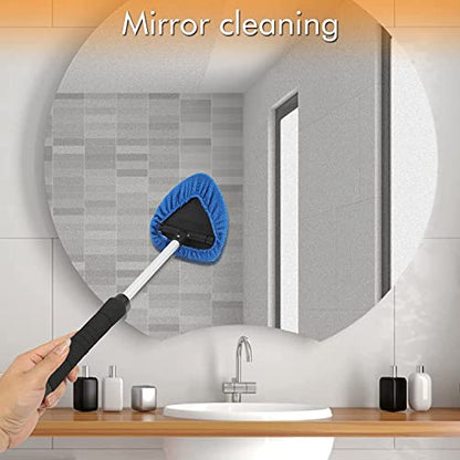 JOYFUL&HOPEFUL Car Windshield Cleaning Tool, Car Inside Window Cleaner Tool with Extendable Handle, 4pc Microfiber and 2pc Chenille, Car Interior Cleaner Tool Anti Fog, Streaks Free - size: 19 Inch-2pc