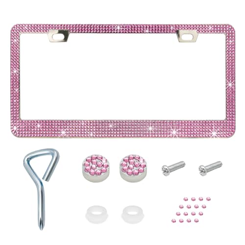 Ziciner Bling License Plate Frame, Sparkly License Plate Tag Cover with Multifaceted Rhinestones, Stainless Steel Crystal License Plate Holder, Universal Exterior Car Accessories (Light Pink, 1PCS) - color: Light Pink, 1PCS