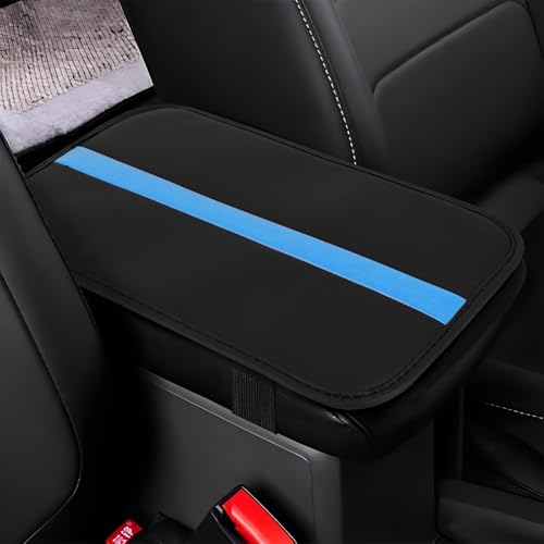 wuyaoyao Car Center Console Cover, 12.6"×7.87" PU Leather Armrest Cover for Cars, Stylish Auto Armrest Cushion Pad, Waterproof Vehicle Arm Rest Protector, Interior Car Accessories (Black+Blue) - color: Black+Blue