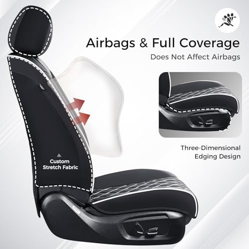 Huidasource Universal Car Seat Cover, Nappa Leather Car Seat Cover Set, Velcro Adjustable, Compatible with Airbags, Armrests, Child Seat, fit for Most Cars, Vans, Trucks, SUVs (Full Set/Black&White) - color: 01FS# Black & White01, size: 5pcs Full Set