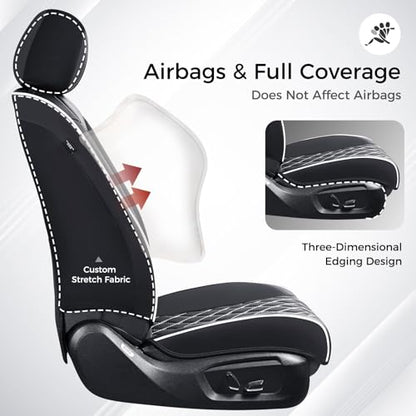 Huidasource Universal Car Seat Cover, Nappa Leather Car Seat Cover Set, Velcro Adjustable, Compatible with Airbags, Armrests, Child Seat, fit for Most Cars, Vans, Trucks, SUVs (Full Set/Black&White) - color: 01FS# Black & White01, size: 5pcs Full Set