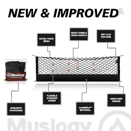 Muslogy Truck Bed Cargo Net Trunk Netting Compatible with 2018-2025 2026 Toyota Camry Accessories, Pickup Cargo Organizer SUV Sedan Storage Net w/Heavy Duty Carabiners - style: 2018+ Camry