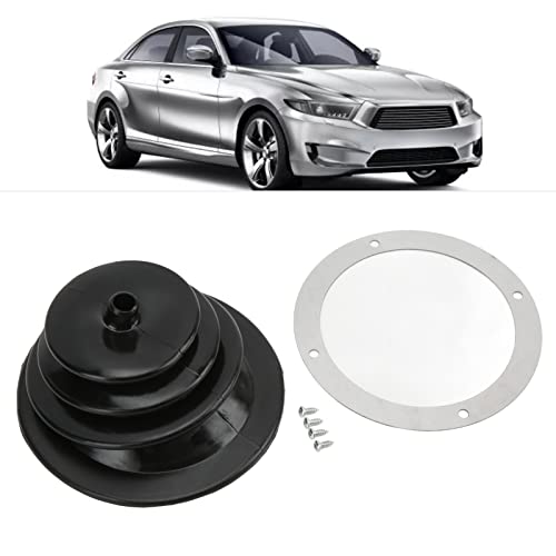 Tbest Universal Car Shift Knob Boot,Shifter Boot and Plate Kit,Gear Shift Handbrake Lever Boot Plate Kit Dustproof Black Rubber Round 5.250in/13.3cm Universal Shifter Boot Plate Shift Dust Cover Gait