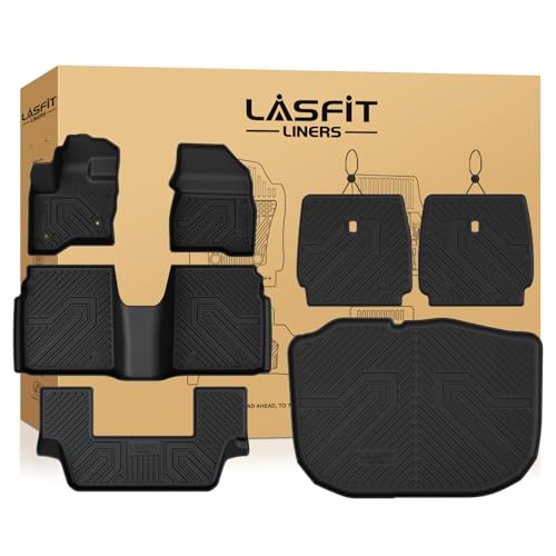 LASFIT All Weather Floor Mat Set for 2009–2019 Ford Flex & 2010–2019 Lincoln MKT – 3 Rows Custom Fit Floor Mats + Cargo Liner & Seat Back Protectors – Premium TPE Interior Full Coverage Protection - style: 12) Flex 2009-19 7& MKT 2010-19 | Combo Set