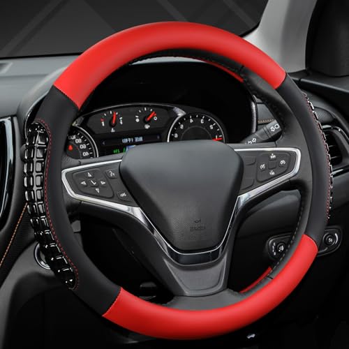 West Llama Nappa Leather Car Steering Wheel Cover Gel Massage,Cool in Summer,Universal 15 inch(Red+Black-Standard Size) - color: F-Red+Black, size: Standard size (14 ½''-15'')