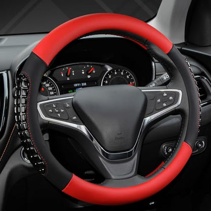 West Llama Nappa Leather Car Steering Wheel Cover Gel Massage,Cool in Summer,Universal 15 inch(Red+Black-Standard Size) - color: F-Red+Black, size: Standard size (14 ½''-15'')