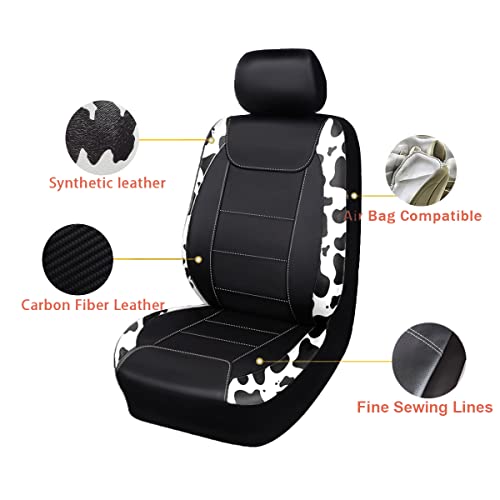 Flying Banner car seat Covers Protects Water Proof Faux Leather Carbon Fiber Front and Rear Bench (Cow Black, Full Set - 8PCS) - color: Cow Black, size: Full Set -- 8pcs