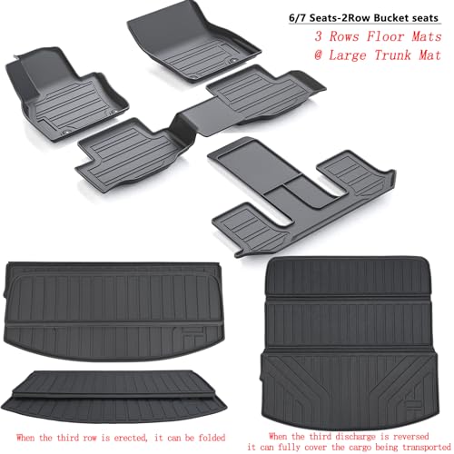 Floor Mats & Cargo Liners for 2024 2025 Mazda CX-90 PHEV 6&7 Seats-2 Row Bucket seat（Not Suitable for 8 Seats） TPE All Weather Protection 3 Rows Car Floor Liners & Trunk mat for CX90 - size: 2024 2025 CX90-6&7 Seats Full Mats