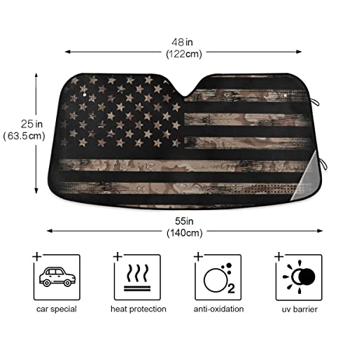 Camouflage American USA Flag Car Windshield Sunshade Foldable Reflective Sun Shade Blocks UV Rays - color: American Flag
