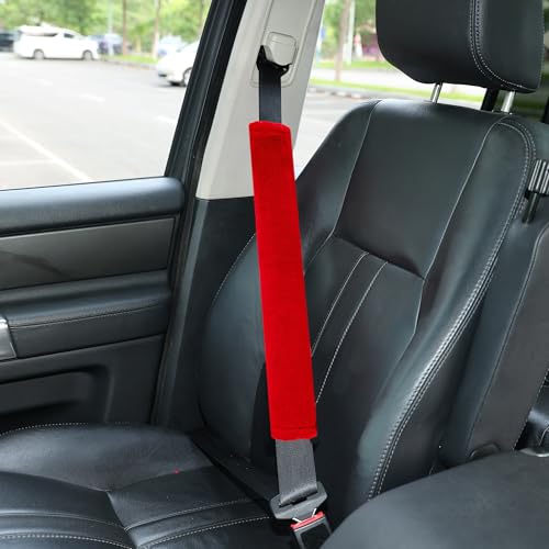 Amooca Soft Faux Fur Universal Fit Seatbelt Cover Car Truck SUV Airplane Seat Belt Shoulder Pad for Carmera Backpack Straps Neck Cushion Protector Extra Long 19.7in Red - color: Red, size: 19.7in 1pack