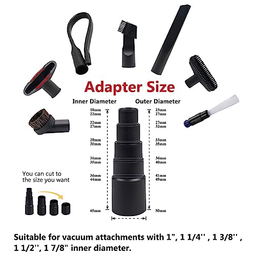 13 PCS Universal Vacuum Attachments for Shop Vac Accessories - 2 1/2" to 1 1/4" Vacuum Hose Adapter, 1 7/8" to 1" Adapter for Shop Vac, 1 1/4" Household Cleaning Vacuum Brush Attachment Kit - size: 13PCS
