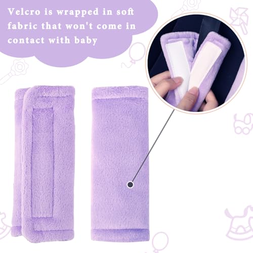 SWESEN Baby Car Seat Belt Covers for Boys and Girls, Carseat Shoulder Padding, Soft Car Seat Neck Cover, Mink Car Seat Straps Shoulder Pads, Solid Colour Stroller Strap Cover for Baby Kids, Purple - color: Purple