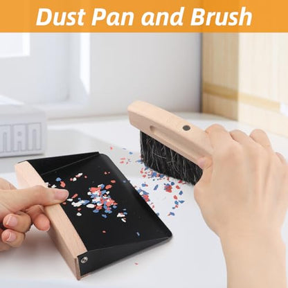 Small Dustpan and Brush Set with Wooden Handle,Mini Metal Crumb Sweeper for Countertops,Desk,Pet Hair,Car,Portable Cleaning Tools for Kitchen,Camping,Sofa (Black) - color: Black
