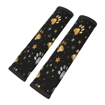 Seat Belt Cover Pad Golden Grey Dog Paw Print Soft Safety Car Automotive Seat Belt Pads Cushion Shoulder Strap Covers for Cars or Bags, 2 Pcs - color: Golden Grey Dog Paw Print