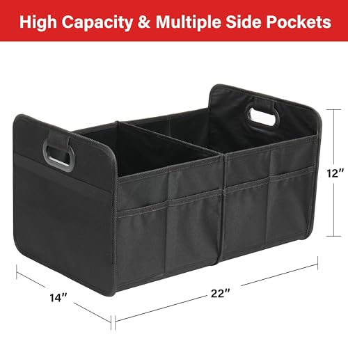 Simple Deluxe Car Trunk Organizer, 2 Compartments Collapsible Trunk Storage, Anti-slip Design, Made of Waterproof 600D Oxford Polyester, Suitable for Minivan, SUV, Truck, Standard Size, Black, 2 Pack