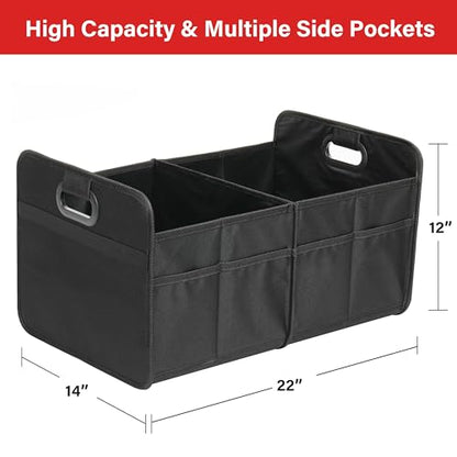 Simple Deluxe Car Trunk Organizer, 2 Compartments Collapsible Trunk Storage, Anti-slip Design, Made of Waterproof 600D Oxford Polyester, Suitable for Minivan, SUV, Truck, Standard Size, Black, 2 Pack