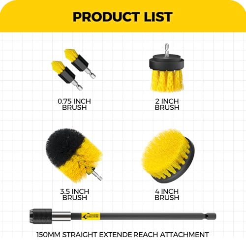Holikme 6Pack Drill Brush Power Scrubber Cleaning Brush Extended Long Attachment Set All Purpose Drill Scrub Brushes Kit for Grout, Floor, Tub, Bathroom and Kitchen Surface,Scratch Brushes（Yellow） - color: Yellow
