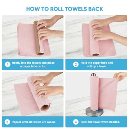 AIDEA Microfiber Cleaning Cloth Roll, 75PK, Tear Away Reusable Paper Towels, Pink Towels Lint Free Rags for House, Kitchen, Car Cleaning Supplies, 11.5"×11.5" - color: Pink