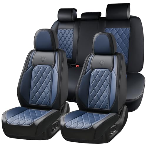 Coverado Leather Seat Covers, Car Seat Covers Full Set, Waterproof Faux Leather Black and Blue Seat Covers, Car Seat Protectors 5 Seats, Automotive Seat Covers Universal Fit for Most Cars SUV Trucks - color: A-Black&Blue, size: Fullset