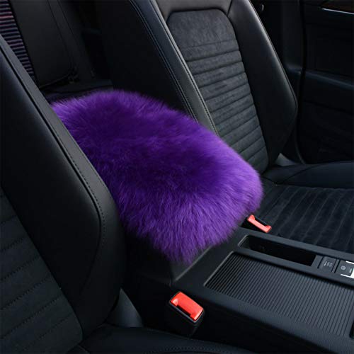 Auto Center Console Cover, Console Cover Armrest Pads, Warm Winter Sheepskin Wool Car Armrest Seat Box Pad Cushion Protector Universal Fit (Purple) - color: Purple